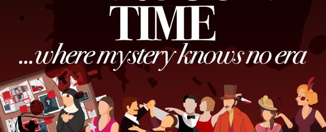 Illustrated poster reading “Travel Through Time… where mystery knows no era,” featuring a lineup of characters in historical and vintage costumes, symbolising a time-travel mystery experience across different eras.